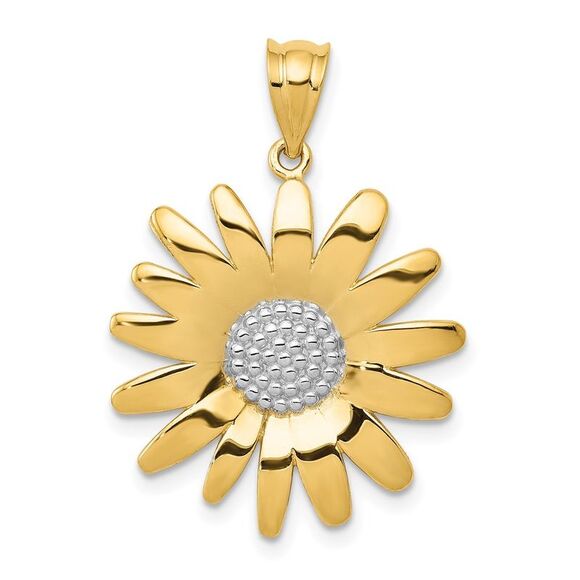 14k Yellow Gold w/Rhodium Sunflower Pendant